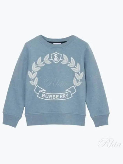 Kids Oak Leaf Crest Cotton Sweatshirt Smokey Slate Blue Melange - BURBERRY - BALAAN 2