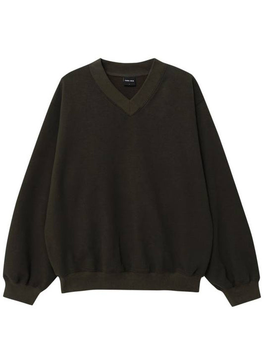 V-neck oversized sweatshirt khaki brown - THEN OUR - BALAAN 2