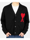 Big Heart Cotton Wool Oversize Cardigan Black - AMI - BALAAN 3