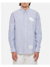 Solid Oxford Embroidered Whale Straight Fit Long Sleeve Shirt Blue - THOM BROWNE - BALAAN 2