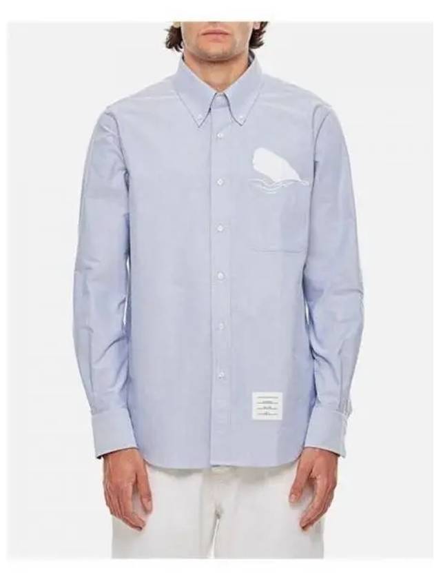 Solid Oxford Embroidered Whale Straight Fit Long Sleeve Shirt Blue - THOM BROWNE - BALAAN 2