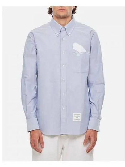 Solid Oxford Embroidered Whale Straight Fit Long Sleeve Shirt Blue - THOM BROWNE - BALAAN 2