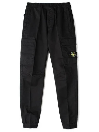 Stretch Cotton Wool Satin Straight Pants Black - STONE ISLAND - BALAAN 2