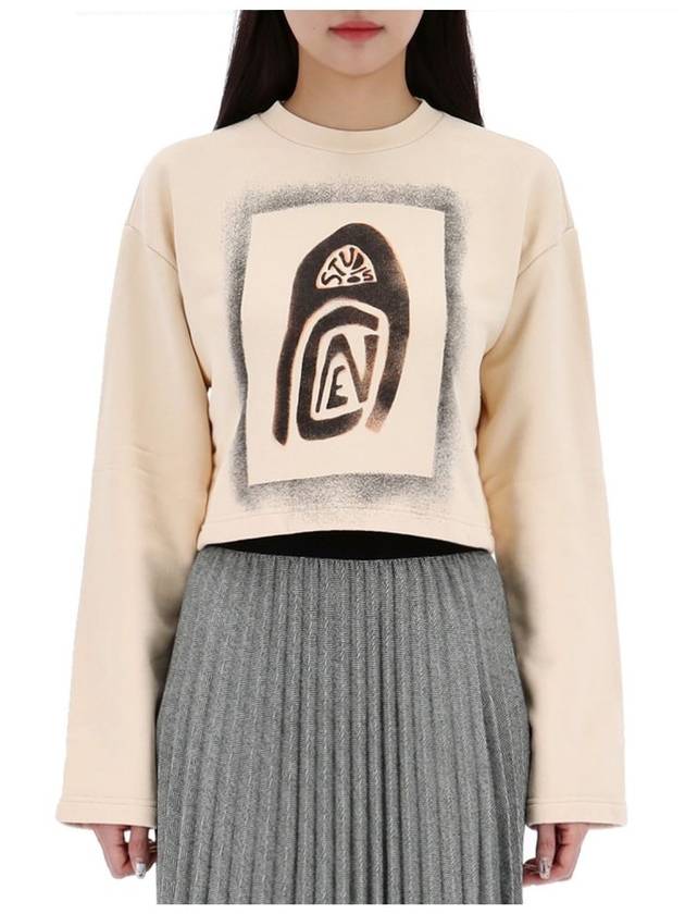 Logo Print Crop Oversized Fit Sweatshirt Beige - ACNE STUDIOS - BALAAN 6