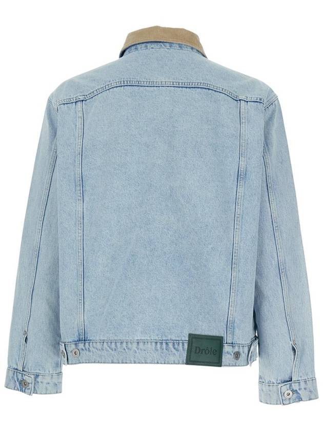 'La Veste Jean Délavée' Light Blue Jacket With Corduroy Classic Collar And Logo Patch On The Rear In Denim Man - DROLE DE MONSIEUR - BALAAN 2