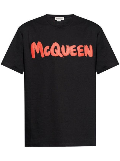 Graffiti Logo Print Short Sleeve T-Shirt Red Black - ALEXANDER MCQUEEN - BALAAN 2