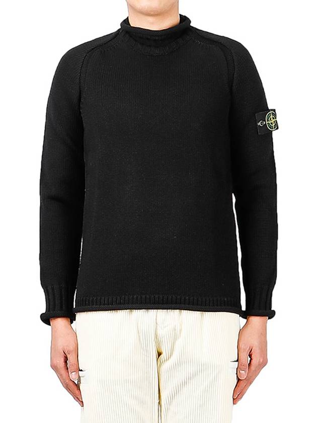 Wappen Patch Raglan Mock Neck Knit Top Black - STONE ISLAND - BALAAN 2