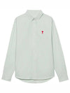 Heart Embroidered Logo Striped Long Sleeve Shirt Green - AMI - BALAAN 2