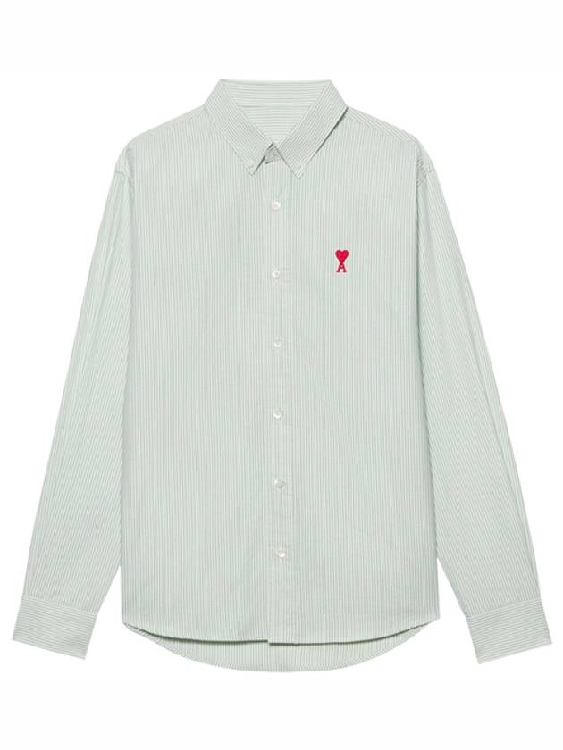 Heart Embroidered Logo Striped Long Sleeve Shirt Green - AMI - BALAAN 2