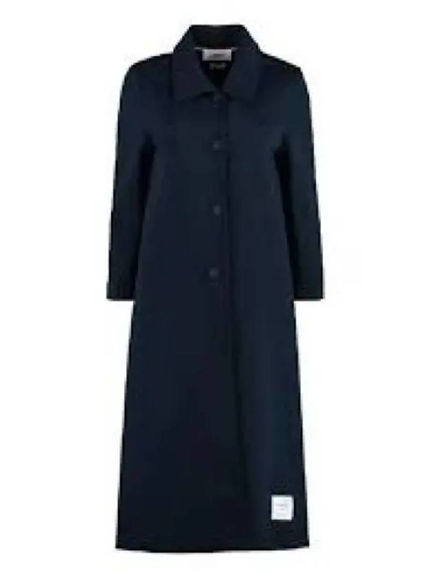 Women's Double Face Tech Round Collar Cotton Overcoat Navy - THOM BROWNE - BALAAN 2