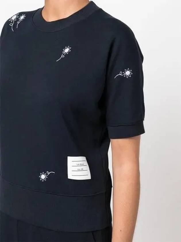 Embroidered Flower Dolman Short Sleeve T-Shirt Navy - THOM BROWNE - BALAAN 4