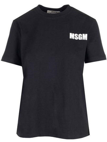 Back Logo Print Cotton Short Sleeve T-Shirt Black - MSGM - BALAAN 2