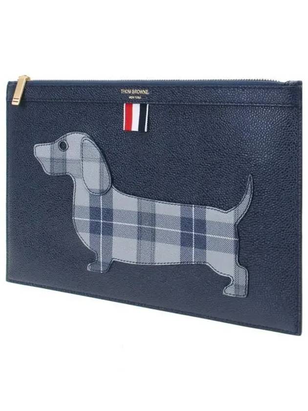 Tartan Hector Small Leather Clutch Bag Navy - THOM BROWNE - BALAAN 3