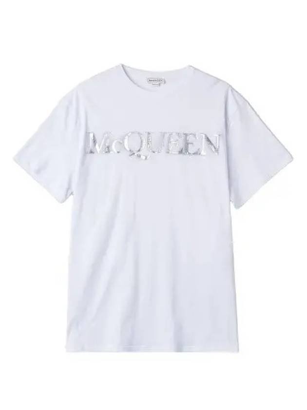 Spray Crush Foil Print Short Sleeve T Shirt White Tee - ALEXANDER MCQUEEN - BALAAN 1