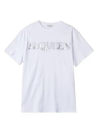 Spray Crush Foil Print Short Sleeve T Shirt White - ALEXANDER MCQUEEN - BALAAN 1