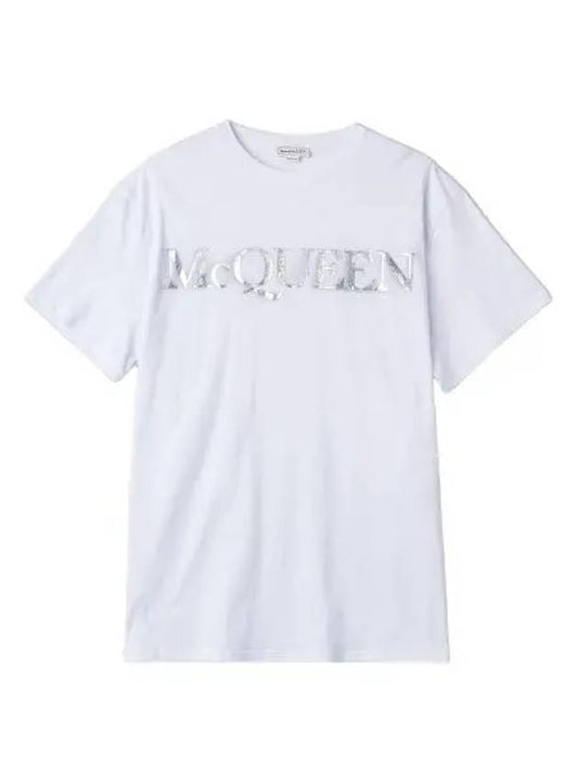 Spray Crush Foil Print Short Sleeve T Shirt White Tee - ALEXANDER MCQUEEN - BALAAN 1