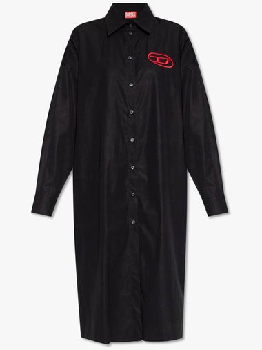 Rune D logo Embroidery Shirt Midi Dress Black - DIESEL - BALAAN 1