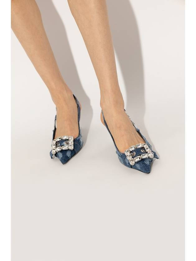 Rhinestone Buckle Patchwork Denim Slingback Heel Blue - DOLCE&GABBANA - BALAAN 3