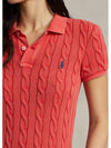 Slim Fit Cable Knit Polo Shirt Red - POLO RALPH LAUREN - BALAAN 5