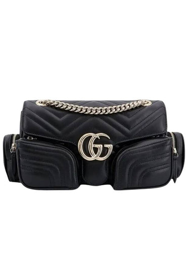 GG Marmont Small Multi Pocket Leather Shoulder Bag Black - GUCCI - BALAAN 1