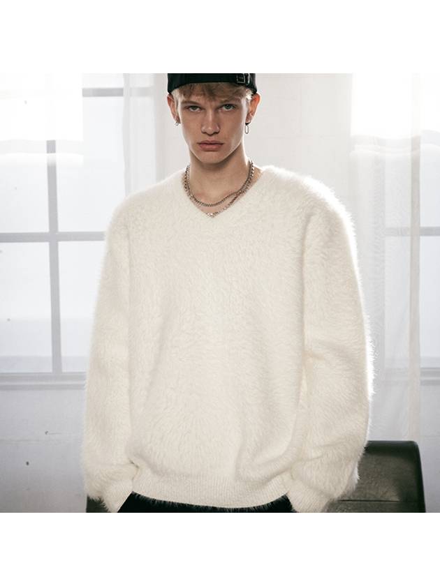 Angora V-neck over knit white - TENER - BALAAN 2