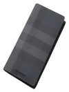 Logo Checked Leather Long Wallet Charcoal - BURBERRY - BALAAN 2