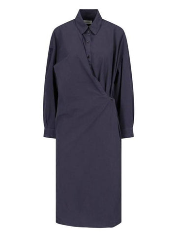 Straight Collar Twisted Midi Dress Navy - LEMAIRE - BALAAN 1