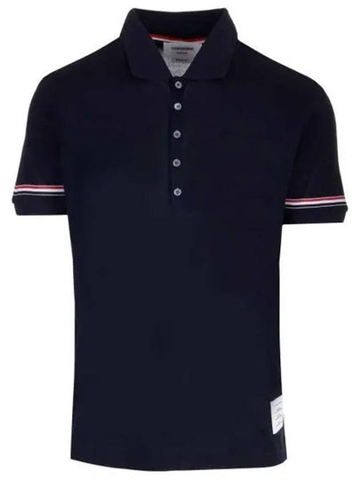 Lightweight Cotton Short Sleeve Polo Shirt Navy - THOM BROWNE - BALAAN 2