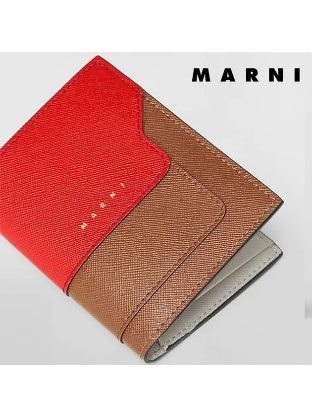 Two-Tone Saffiano Leather Half Wallet Red - MARNI - BALAAN 5