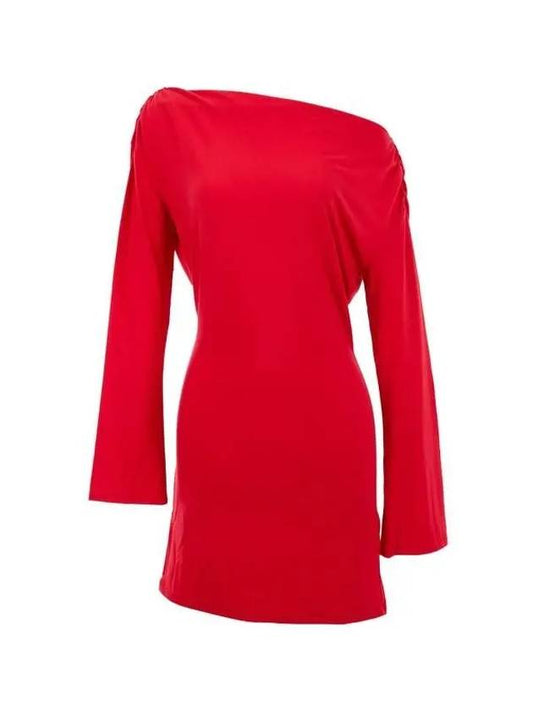 Shirring shoulder cowl neck dress cherry red - REFORMATION - BALAAN 1