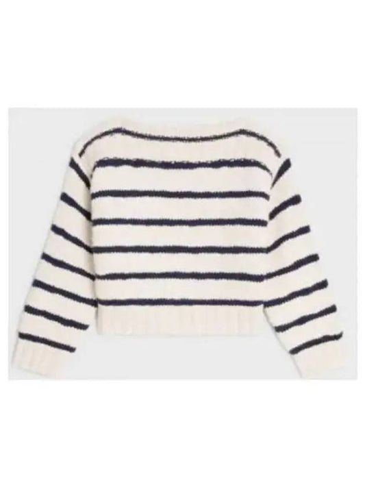 Boat Neck Striped Cashmere Knit Top Off White Navy - CELINE - BALAAN 2