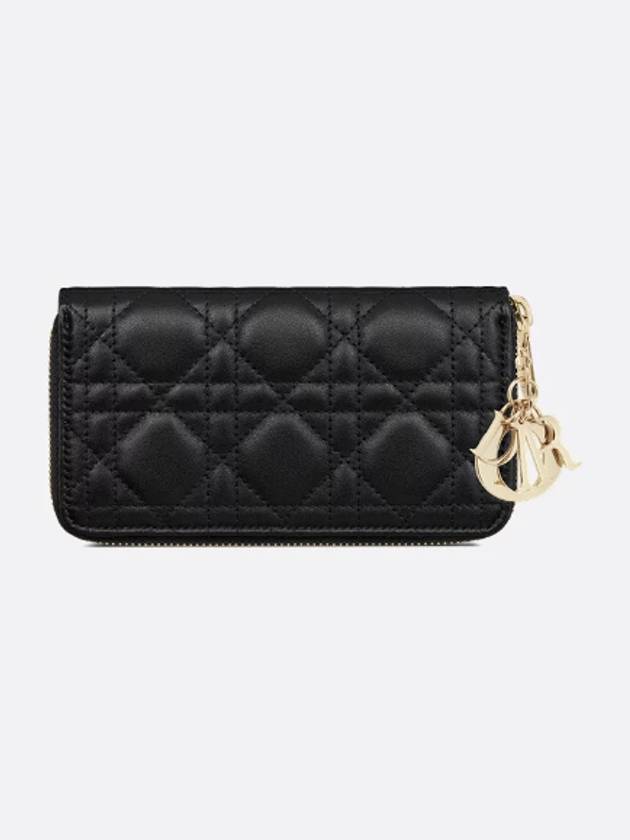 Lady Dior Medium Zipper Wallet Black Cannage Sheepskin S6024ONMJ M900 - DIOR - BALAAN 4