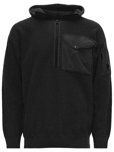 Half Zip Up Wool Knit Top Black - CP COMPANY - BALAAN 1