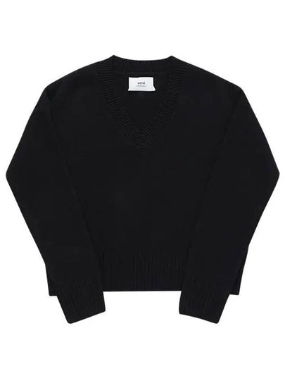 Crop Wool Cashmere Blend Knit Top Black - AMI - BALAAN 2