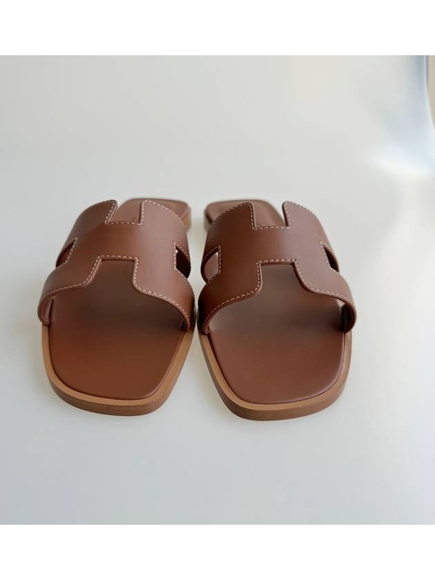 Oran Calfskin Slippers Gold Piqures Ecrues - HERMES - BALAAN 5