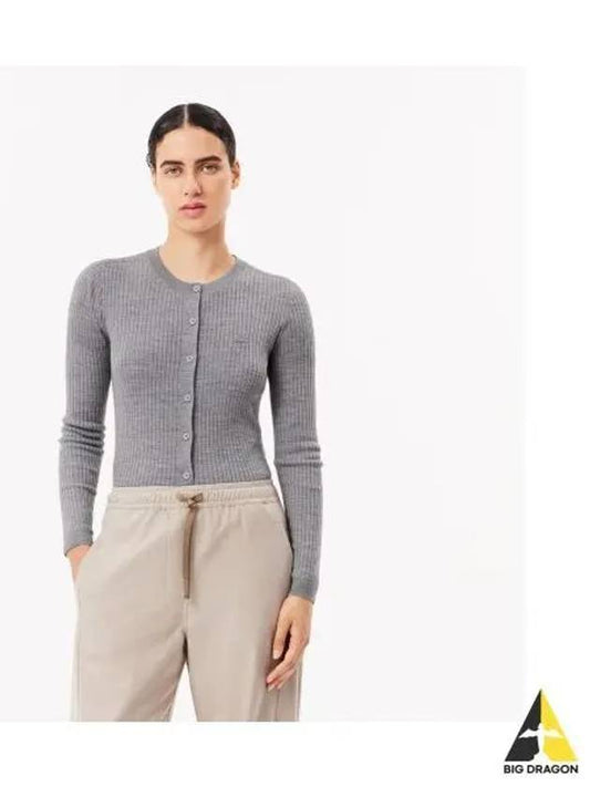 Women s slim fit ribbed crew neck cardigan melange gray - LACOSTE - BALAAN 1