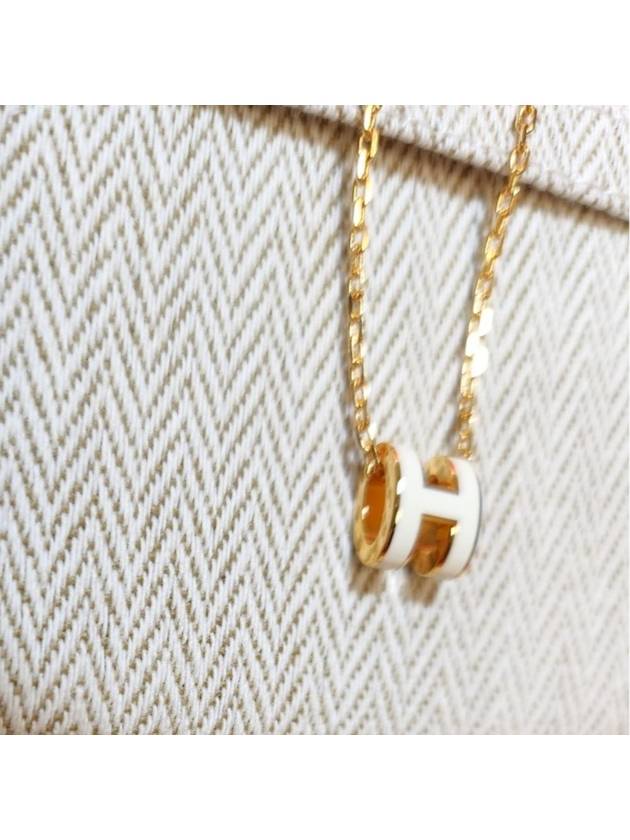 Mini Pop H Pendant Necklace Gold Blanc White - HERMES - BALAAN 6