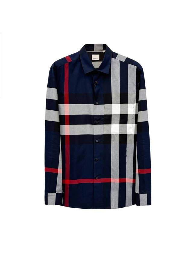 Check Motif Cotton Long Sleeve Shirt Navy - BURBERRY - BALAAN 2