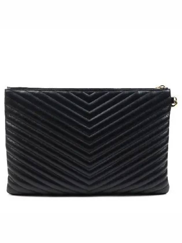 440222 Black leather matelass gold clutch - SAINT LAURENT - BALAAN 4