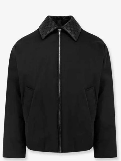 Intrecciato Leather Collar Tech Nylon Puffer Jacket Black - BOTTEGA VENETA - BALAAN 2