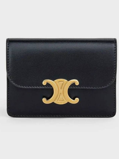 Triomphe Shiny Calfskin Flap Card Wallet Black - CELINE - BALAAN 2