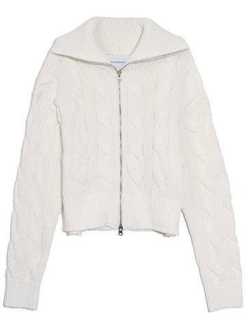 Women's Patch Cable Two-Way Zip-Up Cardigan Ivory - HARDCORE HAPPINESS - BALAAN 1