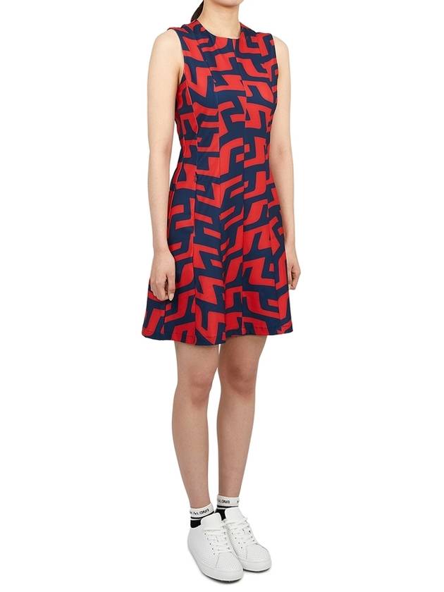 Jasmin Print Short Dress Bridge Swirl Red - J.LINDEBERG - BALAAN 5