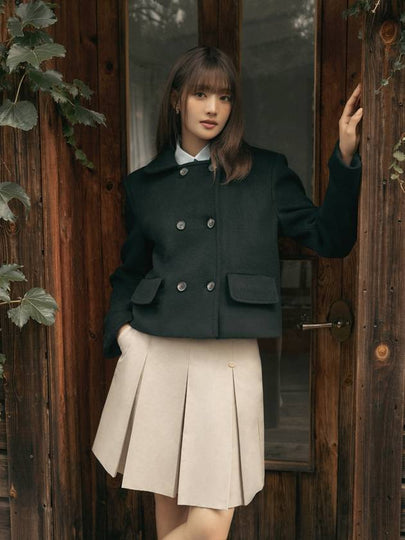 WOOL DOUBLE CROP COAT NAVY - ANOETIC - BALAAN 2