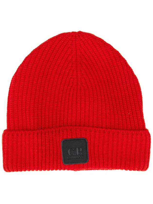 Merino Wool Logo Patch Beanie Red - CP COMPANY - BALAAN.