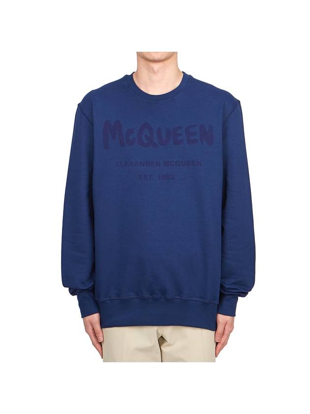 Graffiti Logo Sweatshirt Blue - ALEXANDER MCQUEEN - BALAAN 1