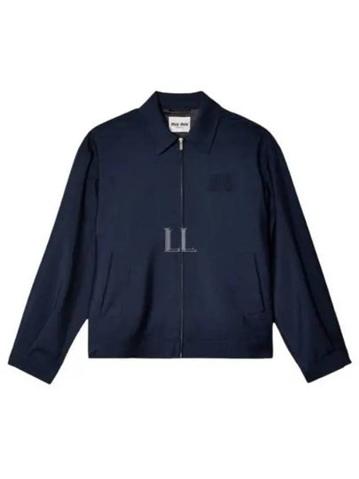 Mohair Embroidered Logo Wool Zip-up Jacket Navy - MIU MIU - BALAAN 2