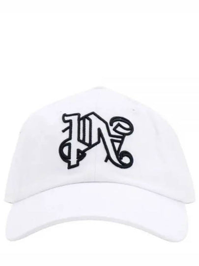 Monogram Embroidered Base Ball Cap White - PALM ANGELS - BALAAN 2