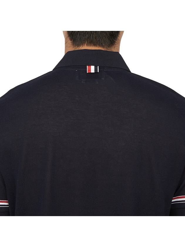 Lightweight Cotton Short Sleeve Polo Shirt Navy - THOM BROWNE - BALAAN 7