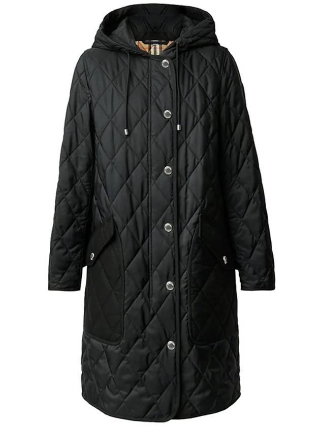 Women's Diamond Quilted Hoodie Single Coat Black - BURBERRY - BALAAN 8